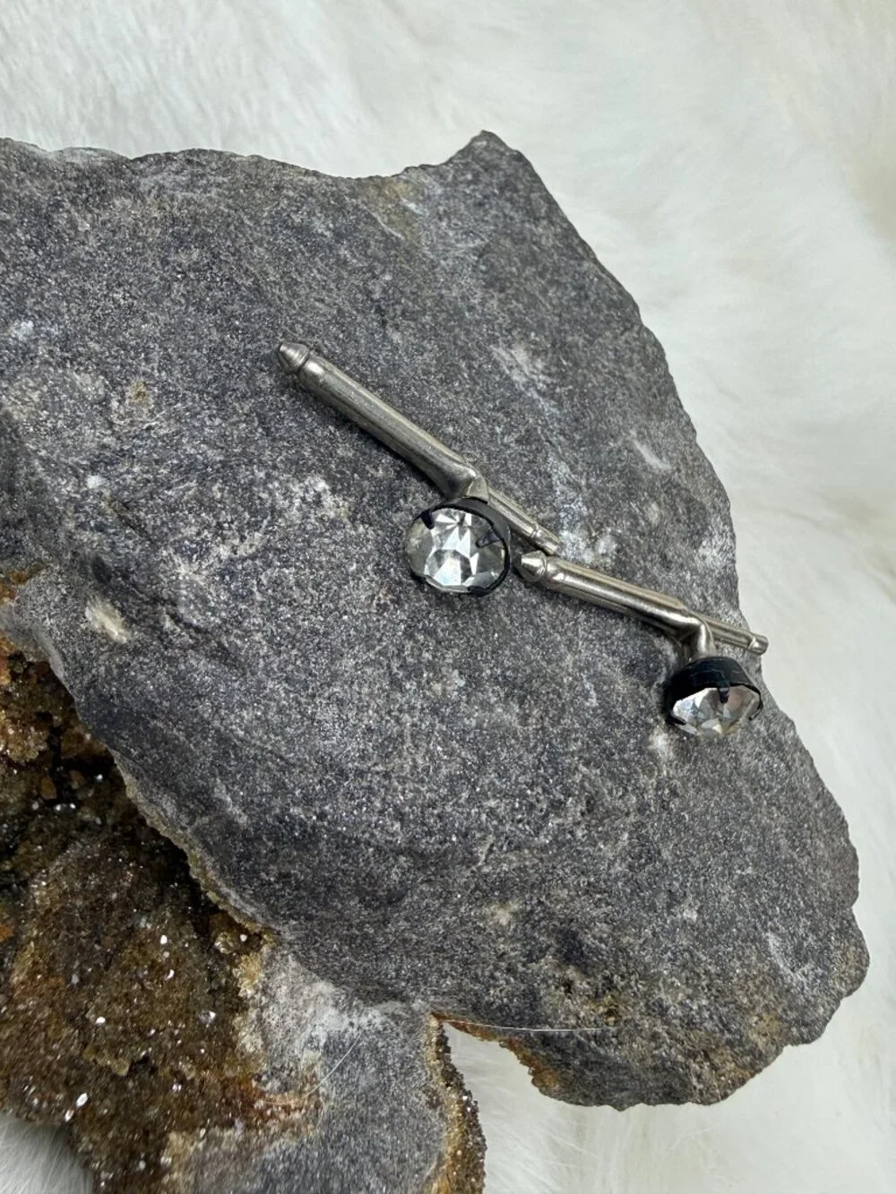 Vintage Black Metal & Silver Tone w/ Clear Rhinestone Shirt Studs